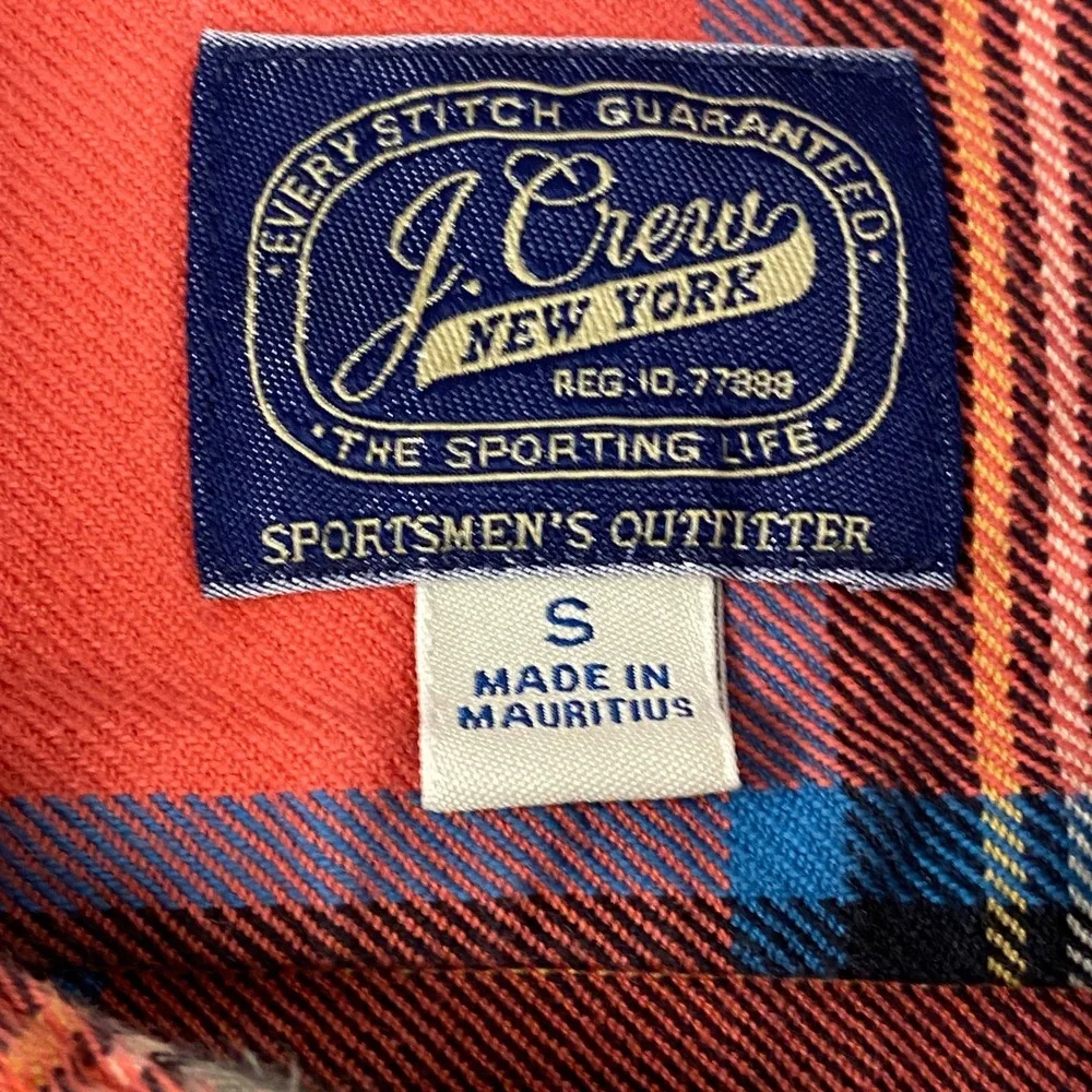 J. Crew‎ Flannel Shirt Mens Small Sportsmen's Outfitter Plaid Salmon Pink Green